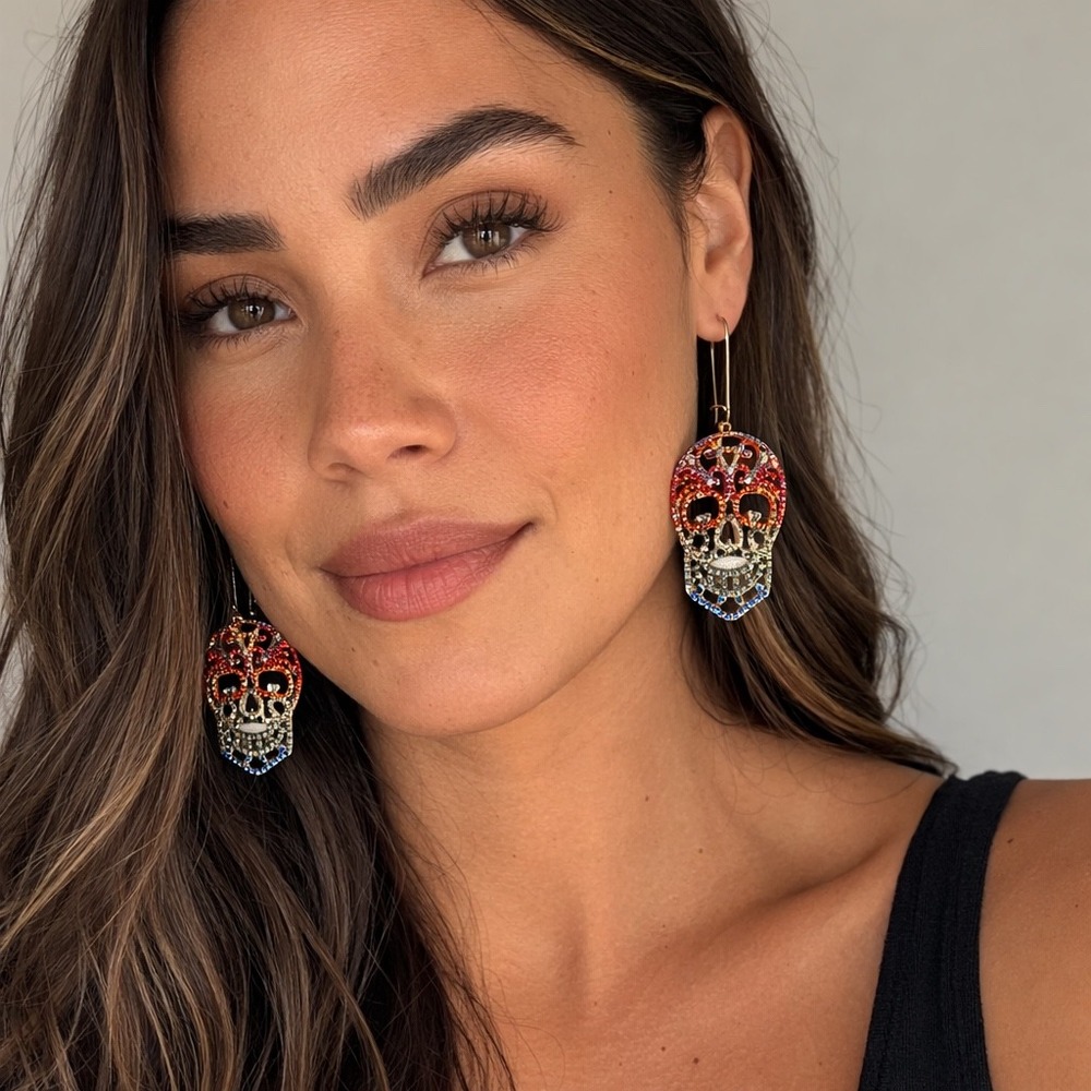 Bella Jack Sugar Skull Earrings Rhinestone Día De Los Muertos Cinco De Mayo